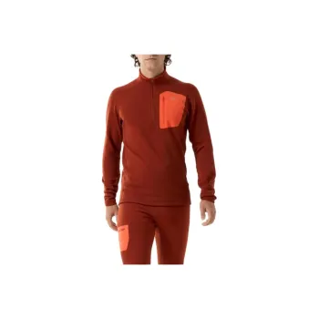 Arcteryx RHO HEAVEYWEIGHT FW/AW24 ZIP NECK Sports Thermal Underwear Men's SEQUOIA/SOLARIS/Redwood Umber/Warm Sun Orange