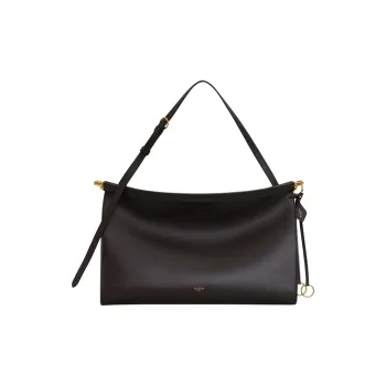 Alaia Calfskin Shoulder Bag Large Size Women's Dark Brown