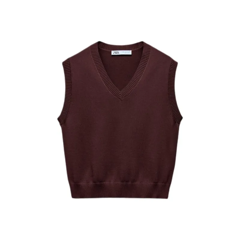 ZARA Tank Tops Women's Brown-0