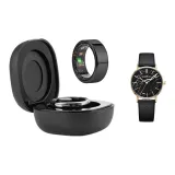 Elegant Black+Charging Case+Genuine Leather Watch
