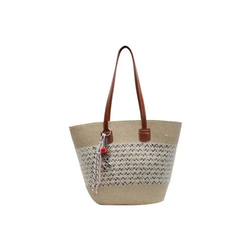 HCXK Straw Woven Shoulder Bag Women's Ecru/Khaki