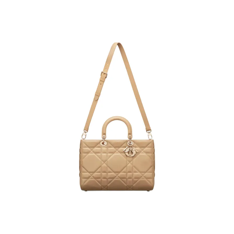 DIOR Lady D Sire Cow Leather Lady Dior Bag, Shoulder Bag, Crossbody Bag, Handbag Large Size Women's Cookie-1