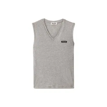 MIU MIU Logo Patch V Neck Tank Top