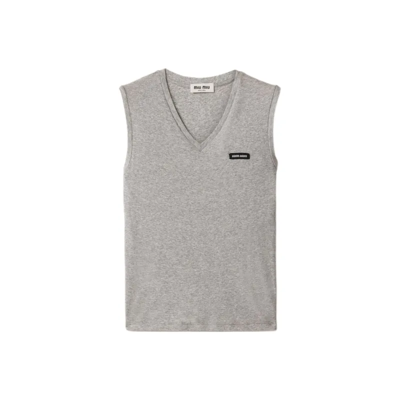 MIU MIU Logo Patch V Neck Tank Top-0