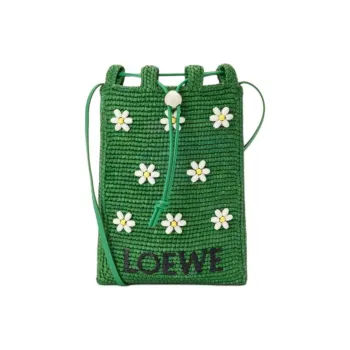 LOEWE Raffia Crossbody Bag Women's Tropical Green & White