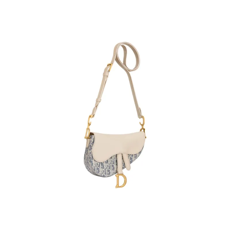 DIOR Saddle Denim Oblique Saddle Bag Crossbody Bag, Shoulder Bag Mini Women's Blue & Beige-2