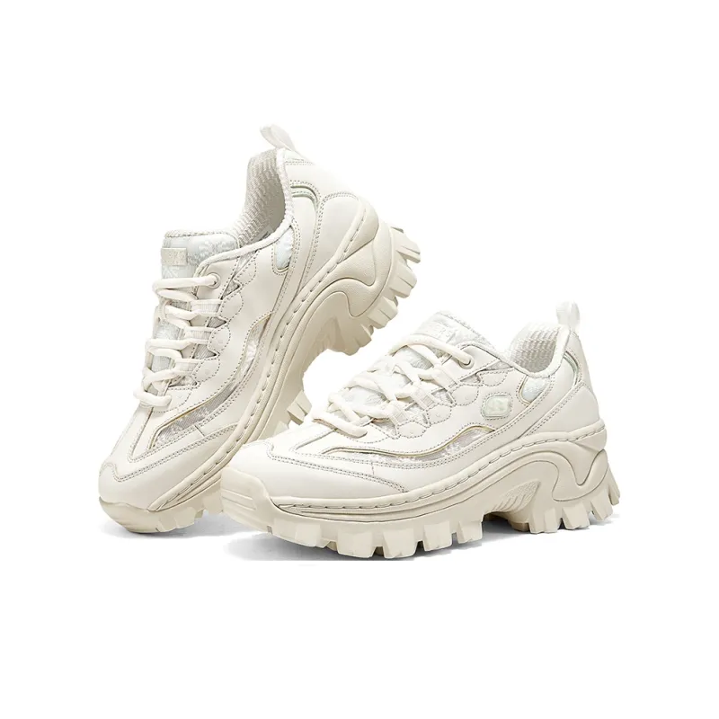 Skechers Wear-Resistant Low-Top Chunky Sneakers Women's White Green-2