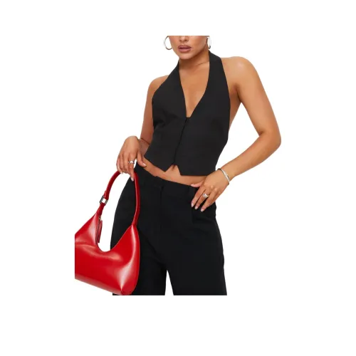 PRINCESS POLLY JE SUIS HALTER TOP Tank Tops Women's Onyx/Agate Color