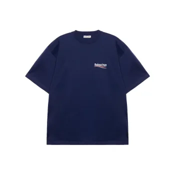 Balenciaga Drop Shoulder Sleeve T Shirt Women's Dark Blue Loose Fit Style