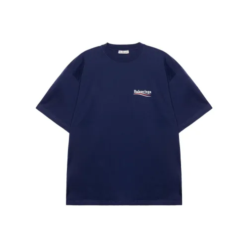 Balenciaga Drop Shoulder Sleeve T Shirt Women's Dark Blue Loose Fit Style