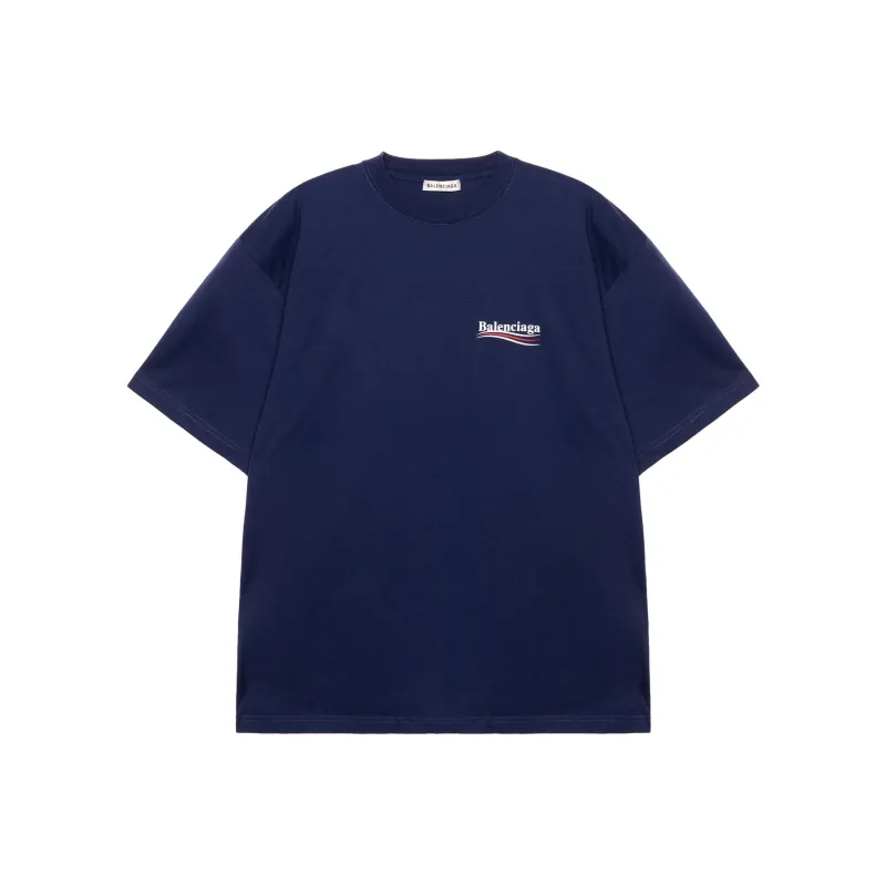 Balenciaga Drop Shoulder Sleeve T Shirt Women's Dark Blue Loose Fit Style-0