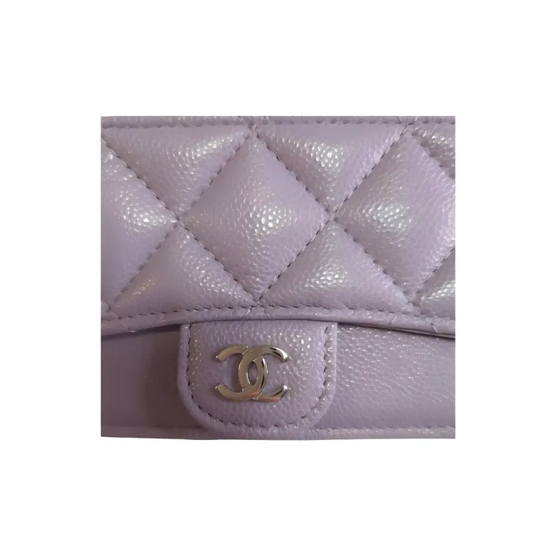 CHANEL Caviar Leather Card Holder Mini Women's Light Purple & Silver-2