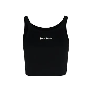 PALM ANGELS Logo Embroidered Cropped Top