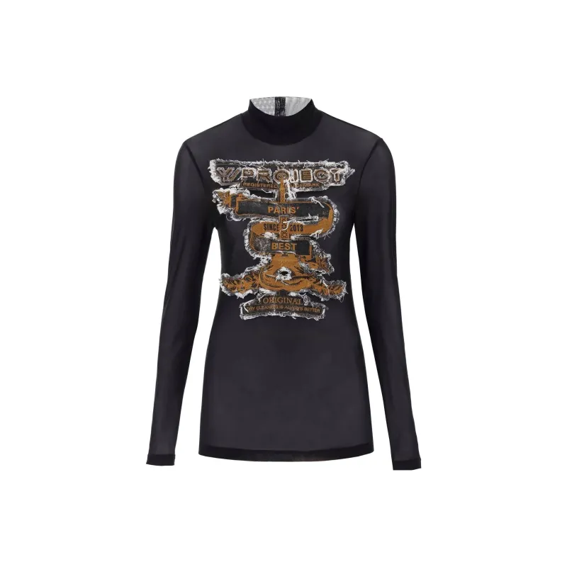Y/Project Logo Printed Long Sleeved Sheer Top-0