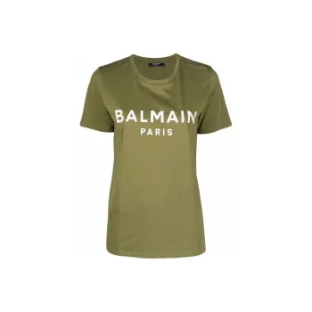 BALMAIN Printed T Shirt 'Khaki Fonce/Noir'