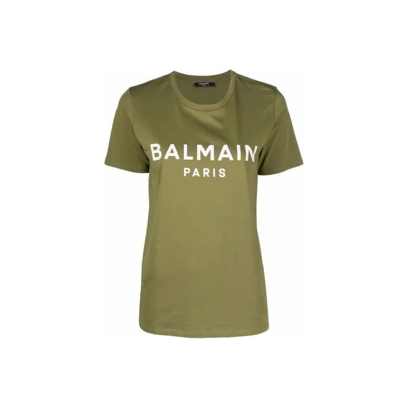 BALMAIN Printed T Shirt 'Khaki Fonce/Noir'-0