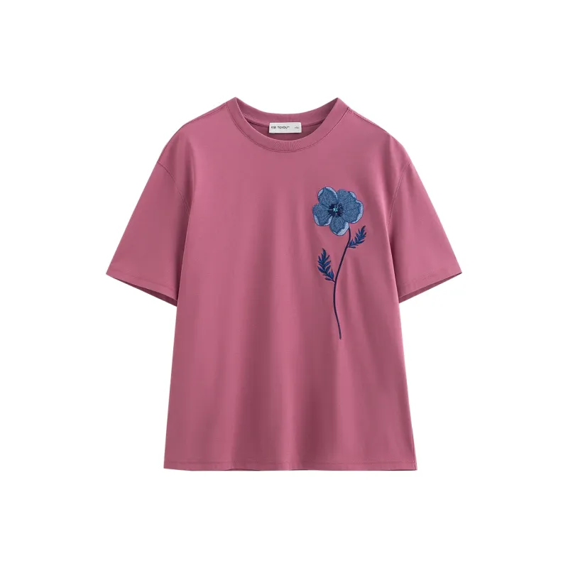 Initial Language Drop Shoulder Sleeve T Shirt Women's-12