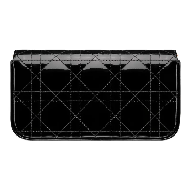DIOR My Dior Patent Leather Calfskin Shoulder Bag Women's Black-3