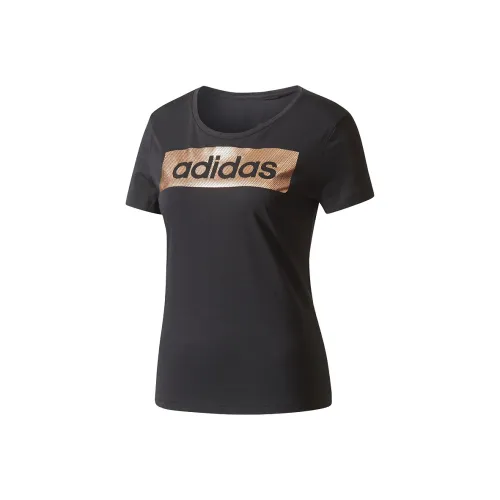 adidas Women's Essentials Linear Foil Logo Tee Black