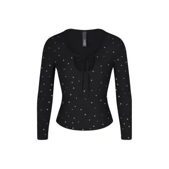 SKIMS SOFT LOUNGE LONG SLEEVE CROP TOP T Shirt Women's ONYX SPARKLE PRINT/Onyx Shimmery Print