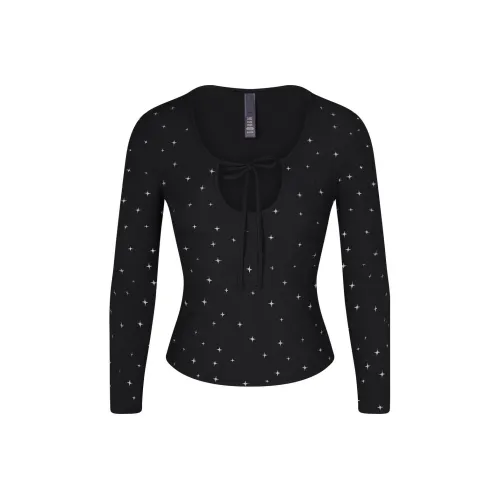 SKIMS SOFT LOUNGE LONG SLEEVE CROP TOP T Shirt Women's ONYX SPARKLE PRINT/Onyx Shimmery Print
