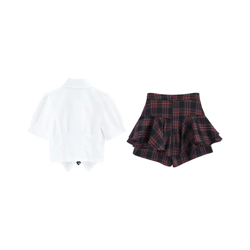 PZGE Uniform Women's Set Shirt+Tie+Plaid Skirt Pants-1