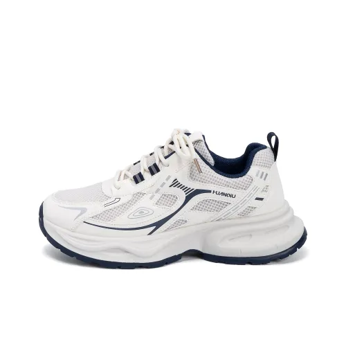 HUANQIU Breathable Height Increase Low Top Chunky Sneakers Men's Beige Blue