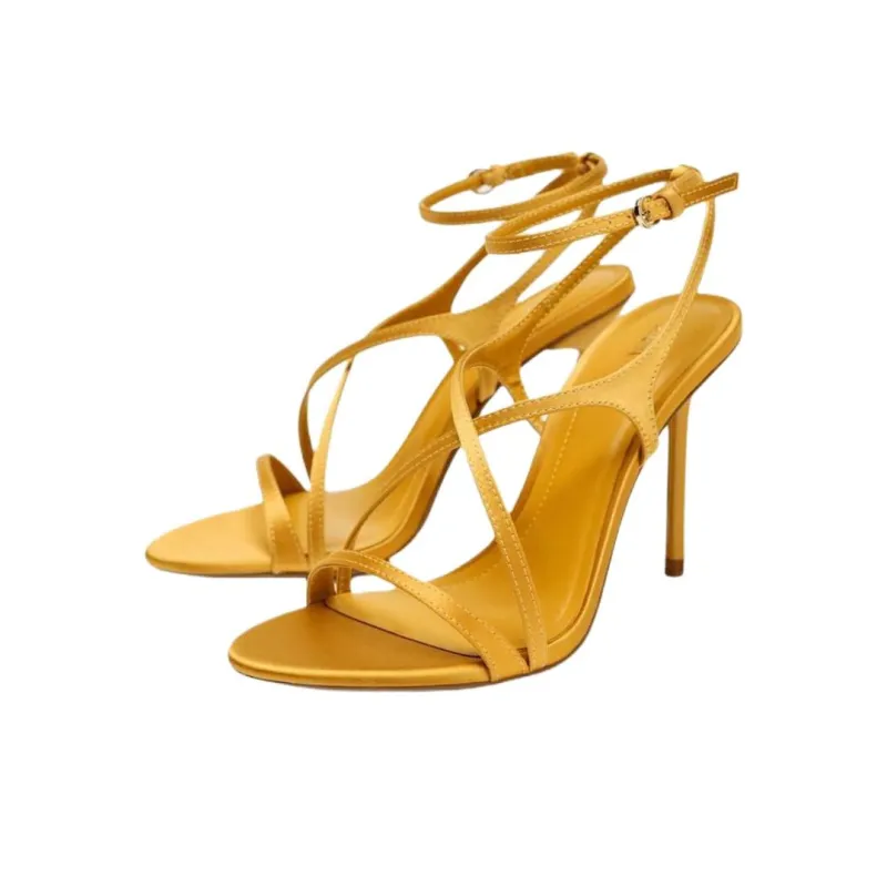 ZARA One Strap Sandals 11cm Women's Gold-2