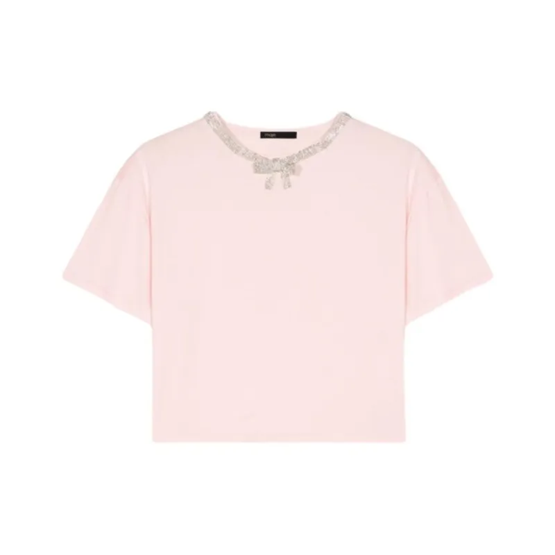 Maje Embellished neck T shirt-0