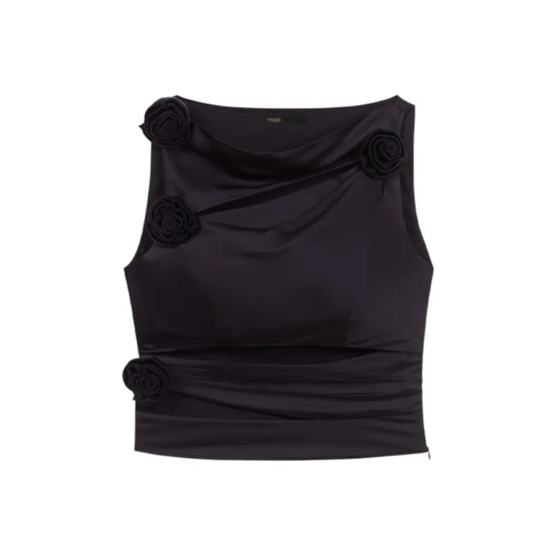 Maje Floral appliqué Cut out Tank Top-0