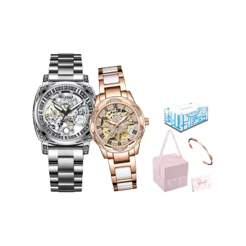 MXXSEE Automatic Mechanical Movement Steel Strap Watch Unisex Cut Out Dial