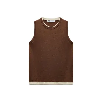ZARA Tank Tops Women's Brown/Raw White