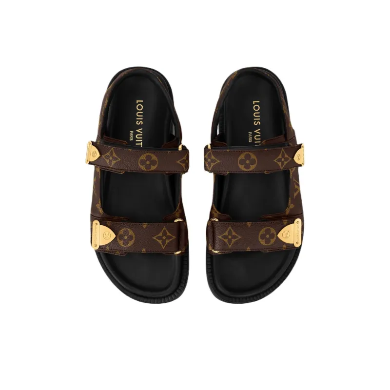 LOUIS VUITTON Sunset Comfort One Strap Sandals Women's Brown-3