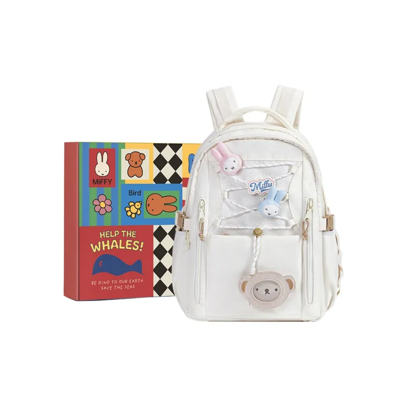 Miffy Fabric Backpack Medium Size Women's Blue Yellow Pink/Ecru-9