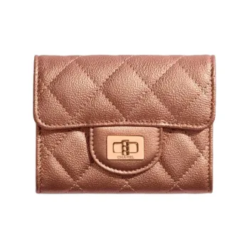 CHANEL 2.55 Grain Embossed Calfskin Flap Coin Purse Card Holder Women's Red Copper