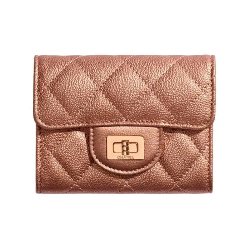 CHANEL 2.55 Grain Embossed Calfskin Flap Coin Purse Card Holder Women's Red Copper-0