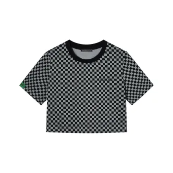 I'M ONE Crop Tops Women's Black Gray Plaid