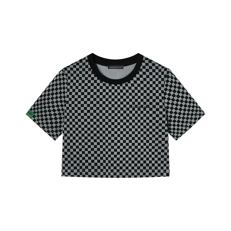 I'M ONE Crop Tops Women's Black Gray Plaid-0