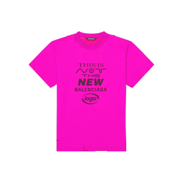 Balenciaga Distressed Small Fit This Is Not Logo T Shirt Pink Black-0