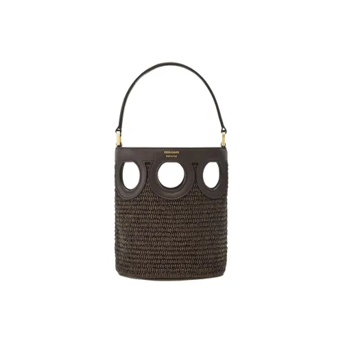 FERRAGAMO GANCINI Raffia Handbag Mini Women's Morocco Brown