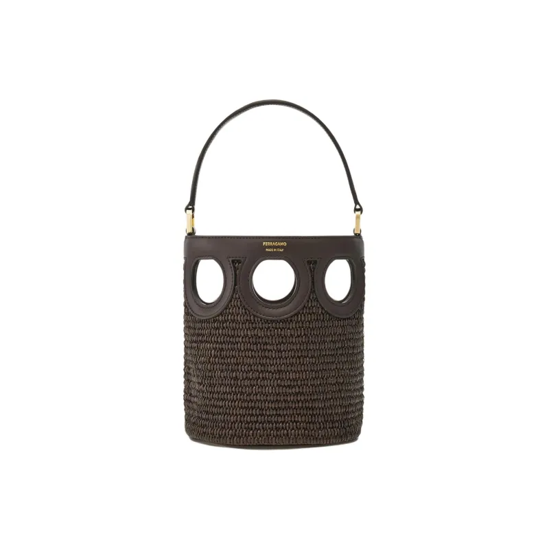 FERRAGAMO GANCINI Raffia Handbag Mini Women's Morocco Brown-0