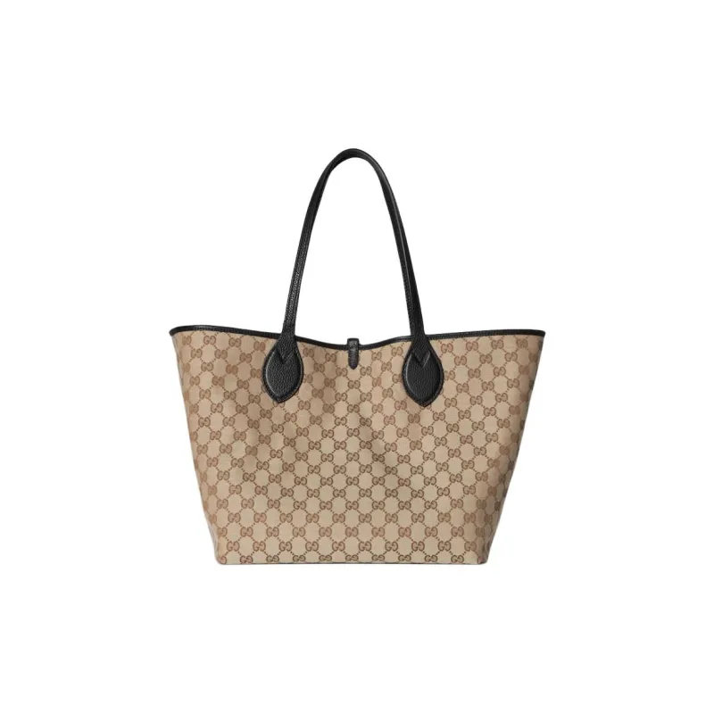 GUCCI Totissima Grain Leather With GG Canvas Shoulder Bag Medium Size Women's Black-5