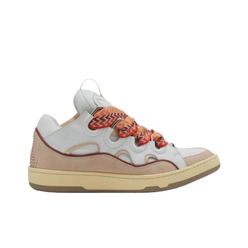 Lanvin Curb Low Top Skateboard Shoes Unisex White Peach Color-1