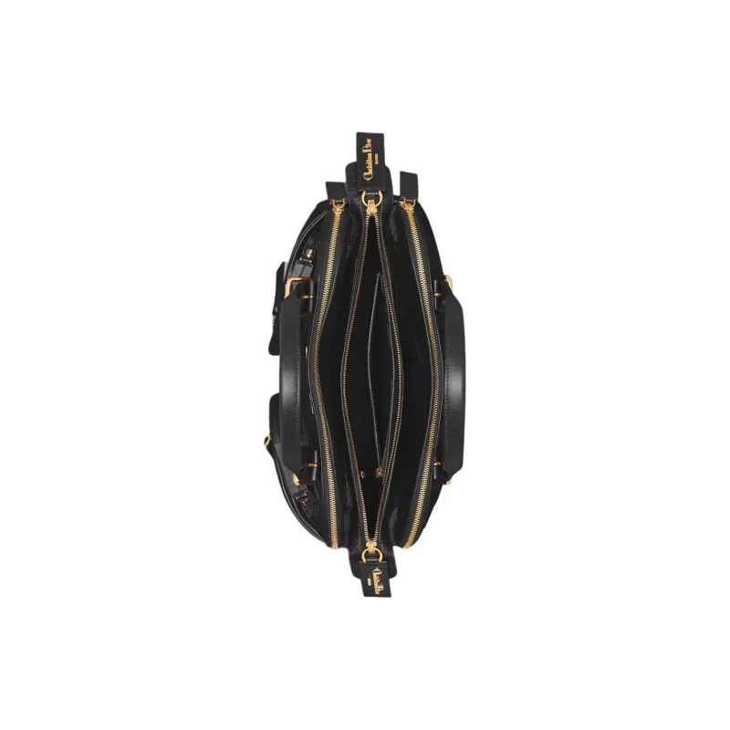 DIOR Cow Leather Bowling Bag, Shoulder Bag, Crossbody Bag, Handbag Medium Size Women's Black-4