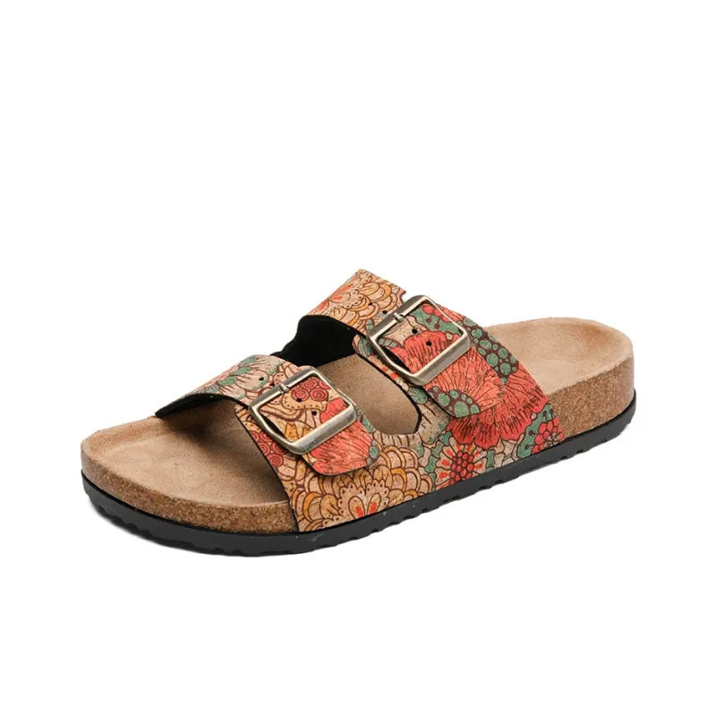 OUGLEMEN Cork Sole Quiet Abrasion Resistant Slide Slippers Women's-37