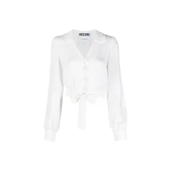 MOSCHINO Cropped Tied hem Silk Blouse