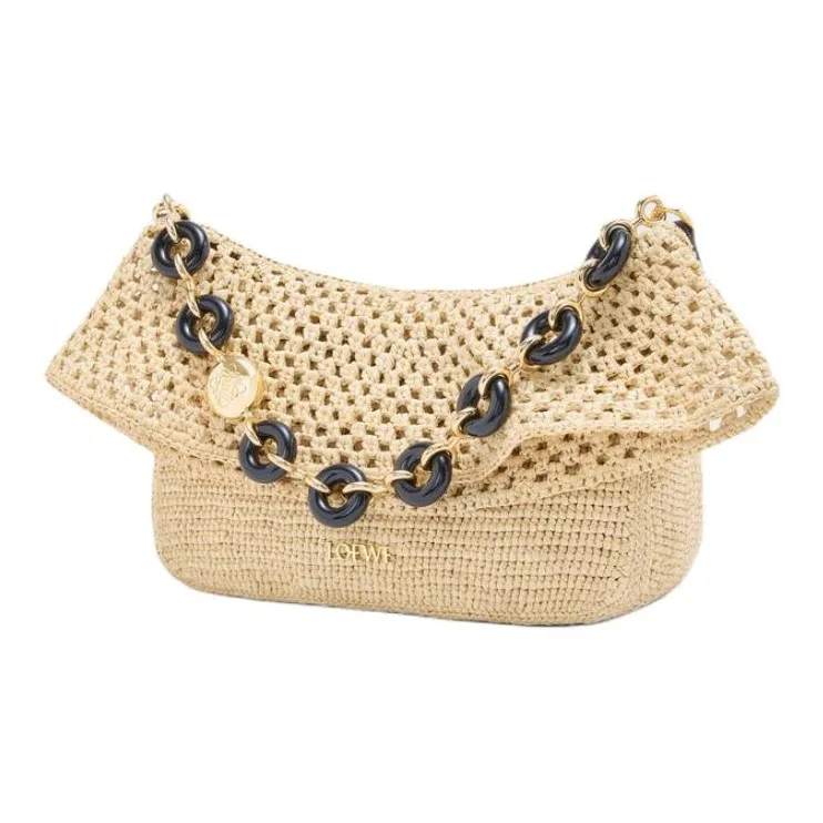 LOEWE Raffia Fiber One Shoulder Handbag Medium Size Women's Natural-4