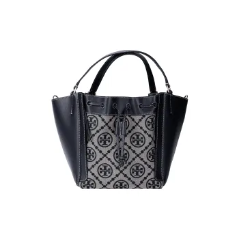 TORY BURCH T Monogram Leather Bucket Bag, Tote Bag, Shopping Bag, Crossbody Bag, Handbag Small Size Women's Marine Blue