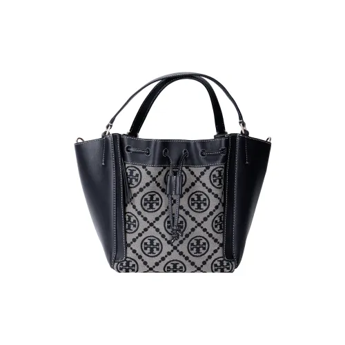 TORY BURCH T Monogram Leather Bucket Bag, Tote Bag, Shopping Bag, Crossbody Bag, Handbag Trumpets Women's Marine Blue