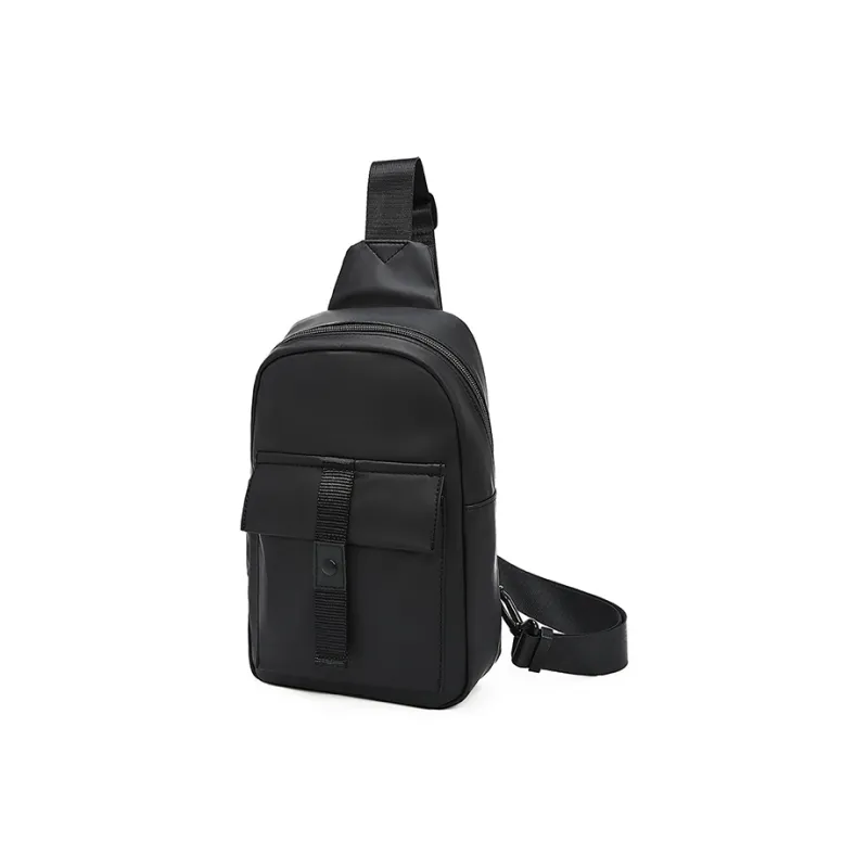 Old Man's Head Synthetic Leather Sling Bag Men's Black-2